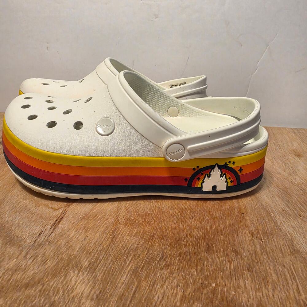 Disney X Crocs Fantasyland Castle Platform Clogs retro rainbow stripe W 8/M 6